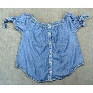 Coastal Denim Off Shoulder Top Women S Blue Button‎ Front Boho Cowgirl Core
